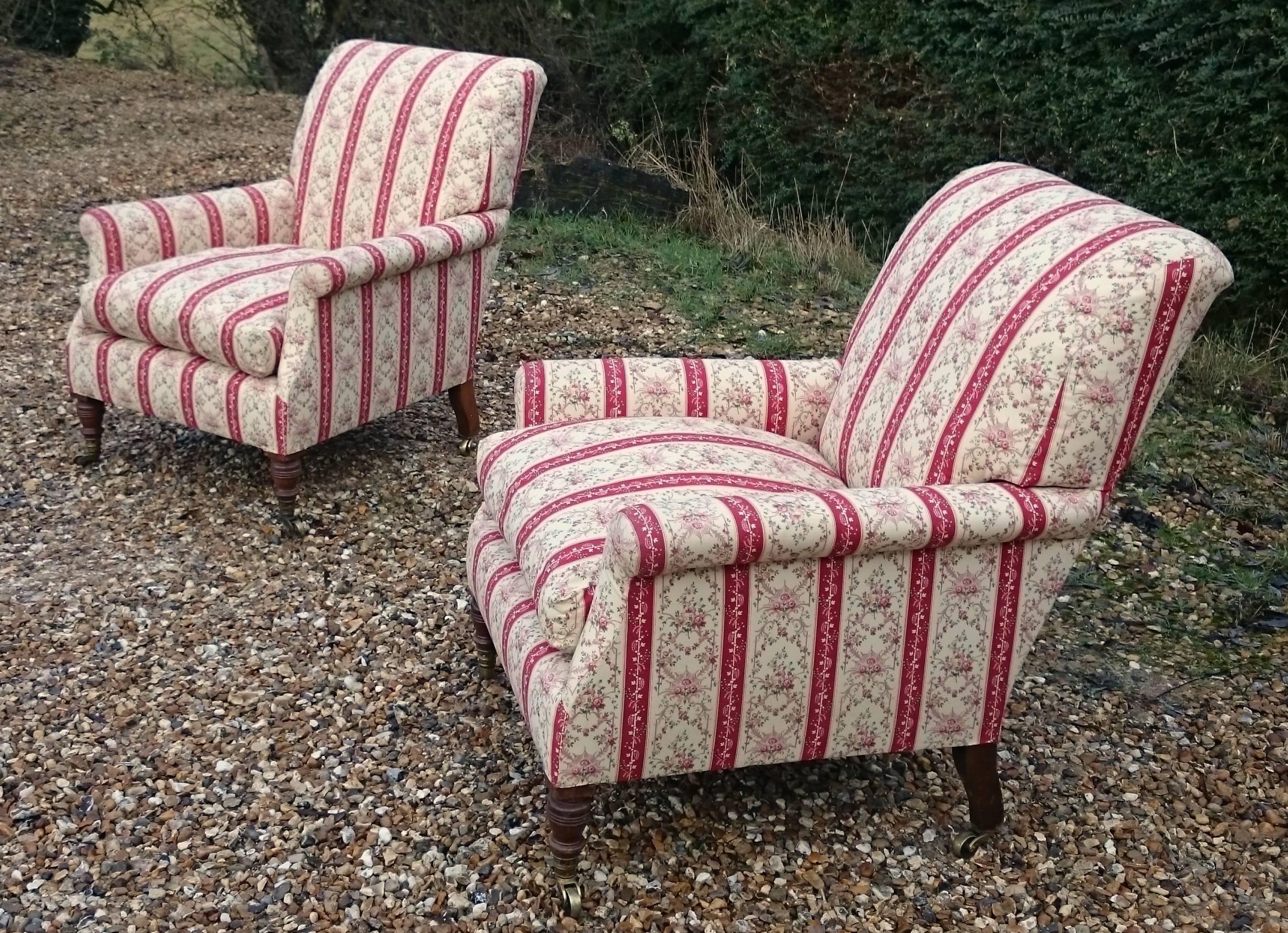 Edwardian Pair of Library Chairs Made by Howard and Sons of London