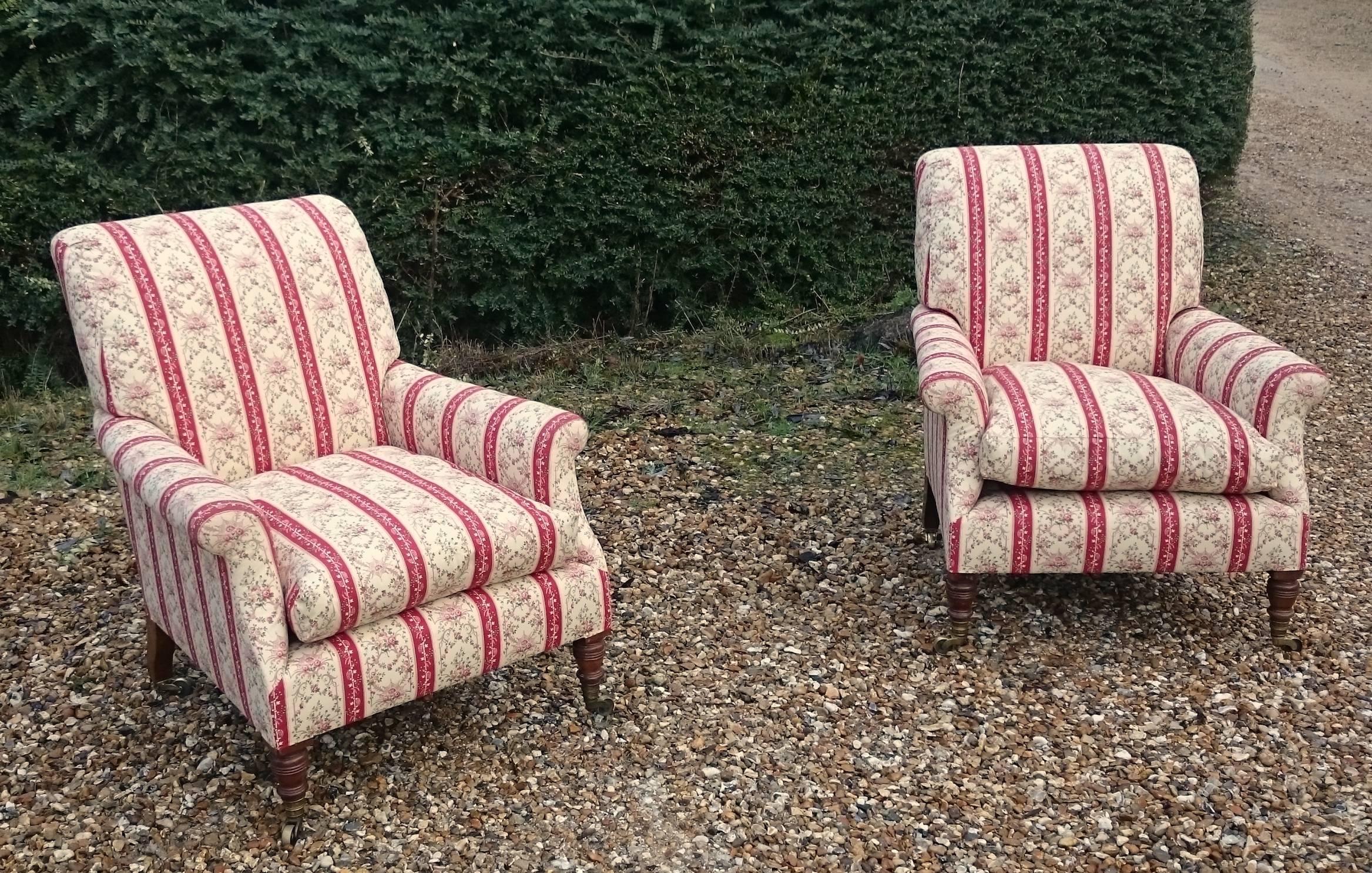 English Pair of Library Chairs Made by Howard and Sons of London