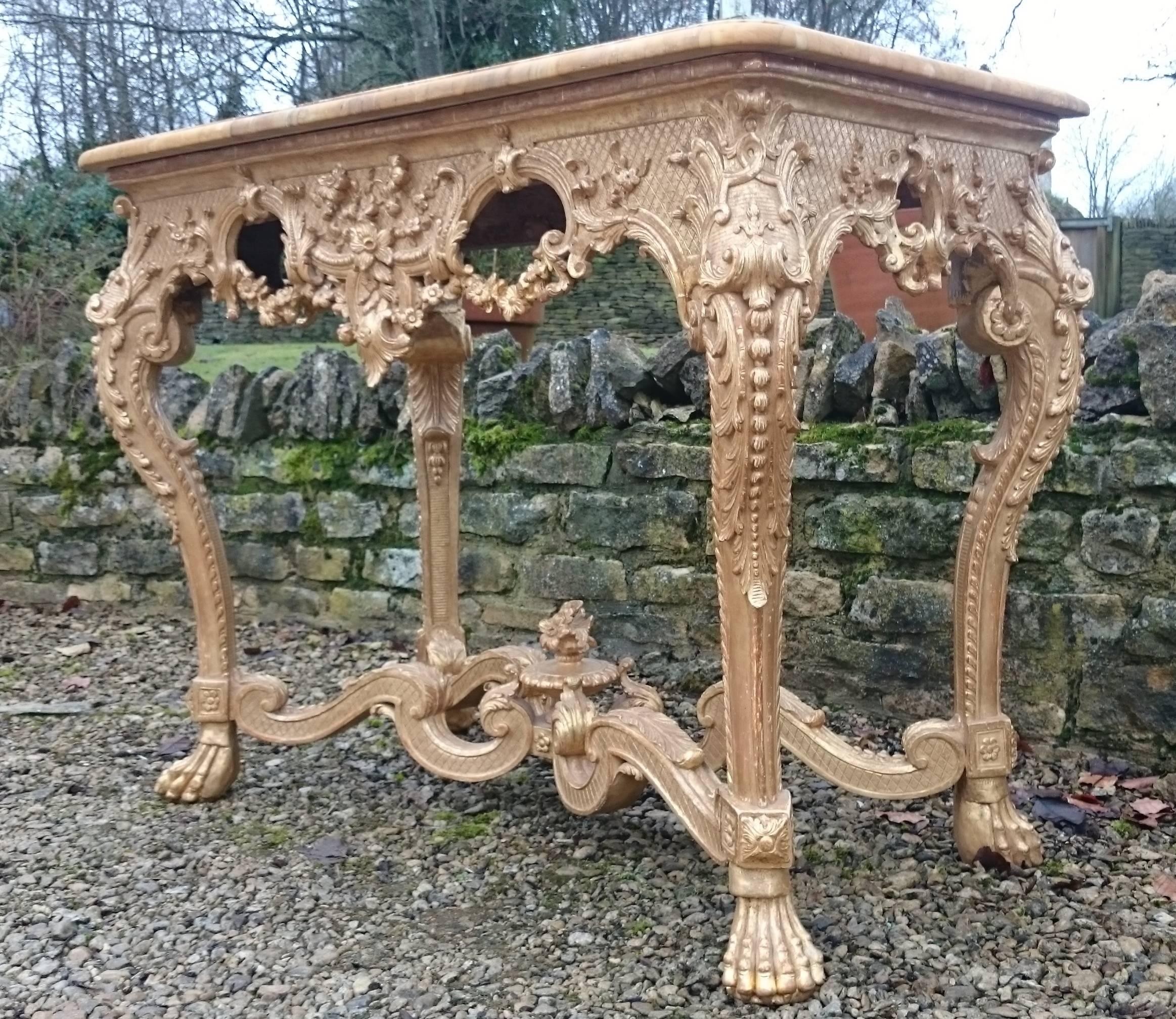 Rococo 18th Century, George II Period Gilt Console Table with Marble Top