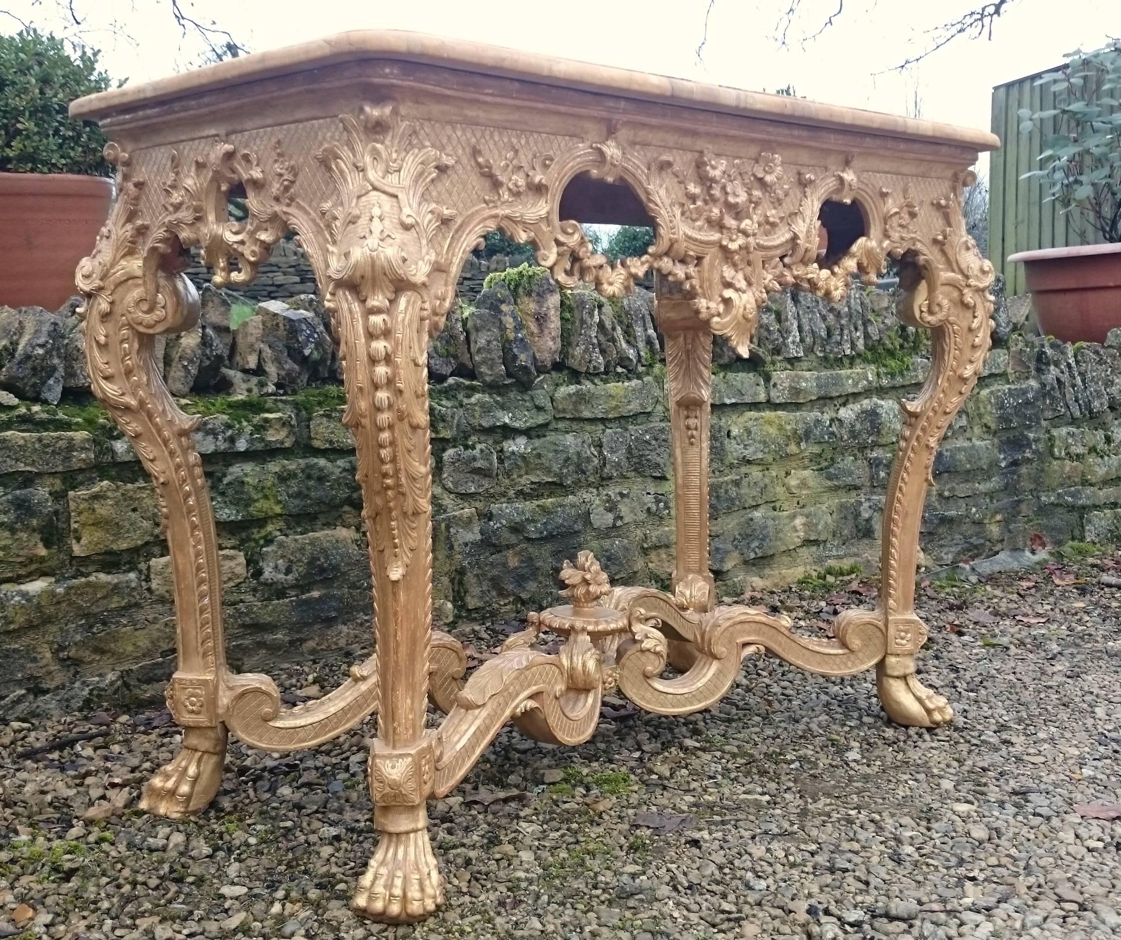 British 18th Century, George II Period Gilt Console Table with Marble Top