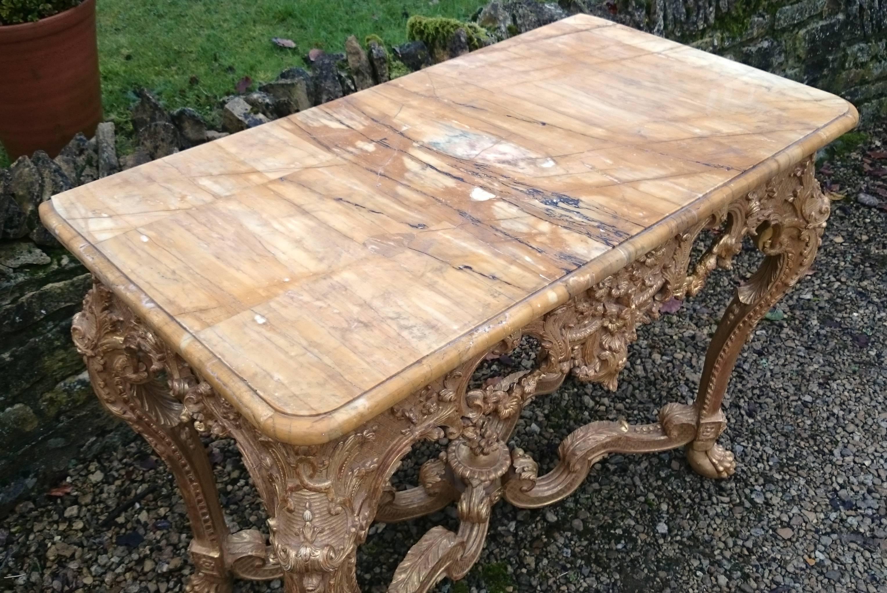 18th Century and Earlier 18th Century, George II Period Gilt Console Table with Marble Top