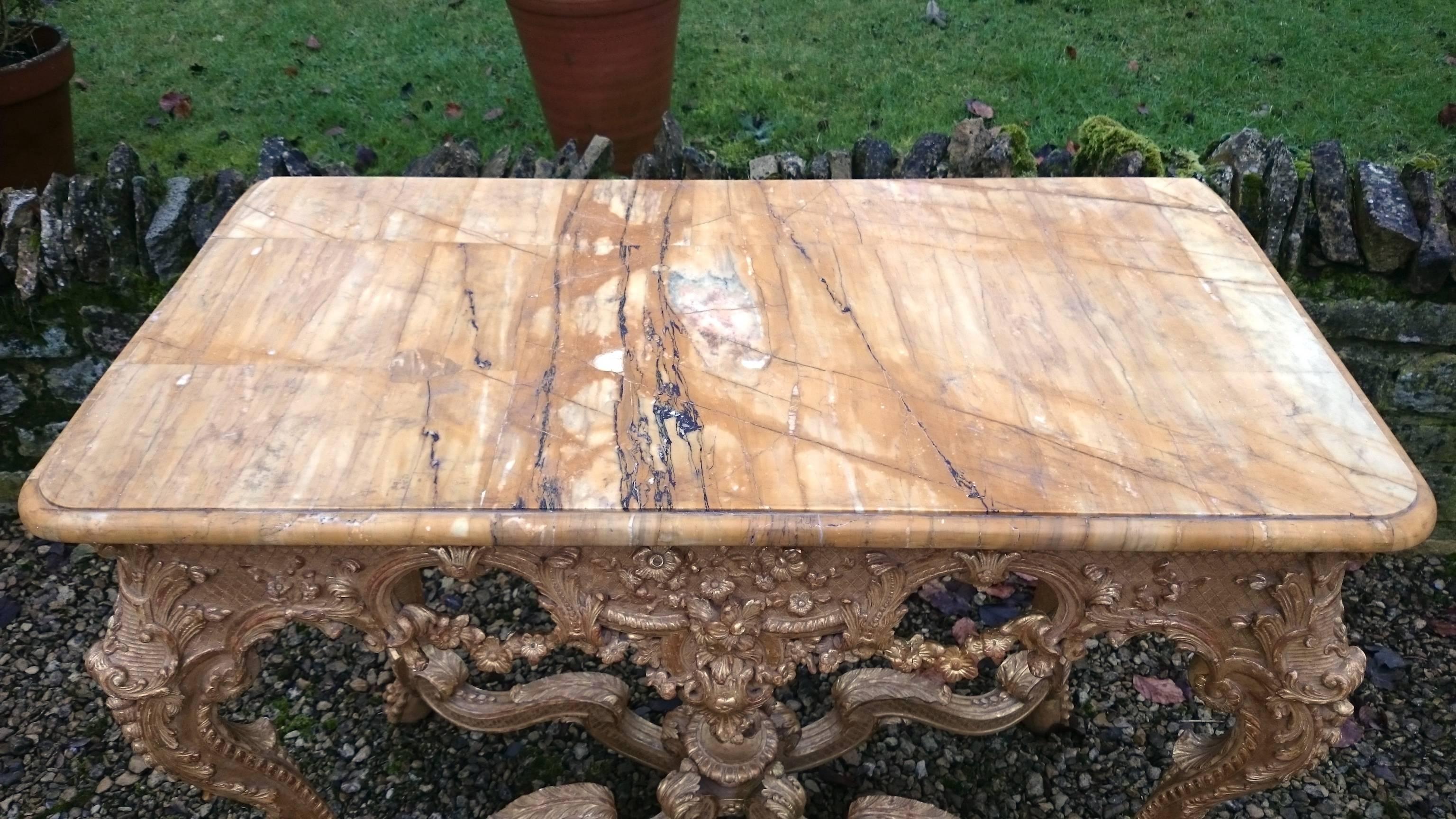 Siena Marble 18th Century, George II Period Gilt Console Table with Marble Top