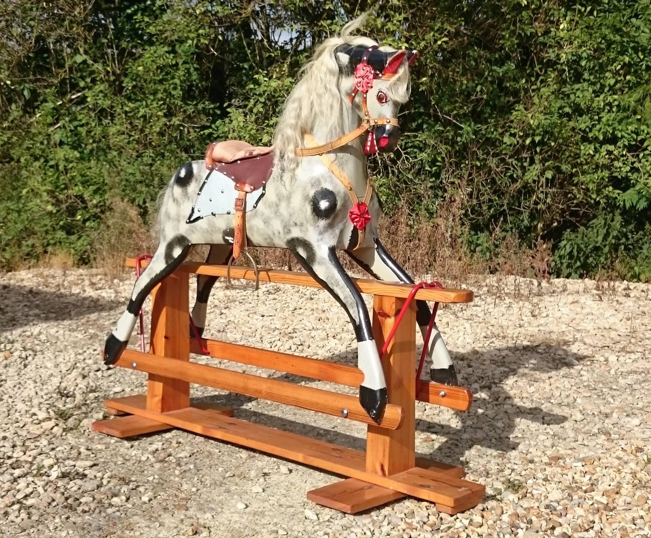 Handmade Hand-Painted Large Rocking Horse By Collinson of Liverpool In Fair Condition For Sale In Gloucestershire, GB