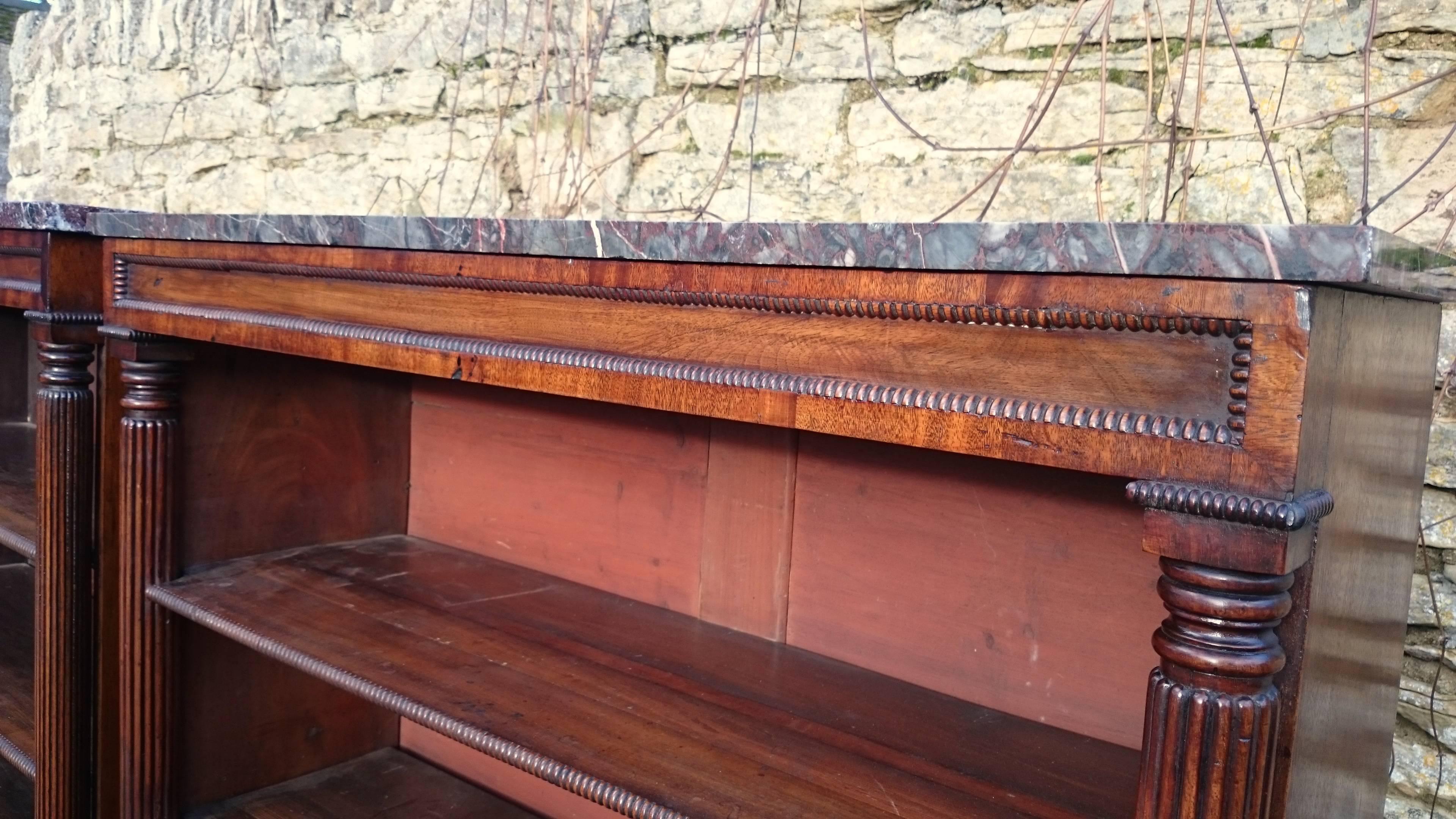 Very Fine and Rare Pair of 19th Century Regency Mahogany Marble Top Bookcases For Sale 4