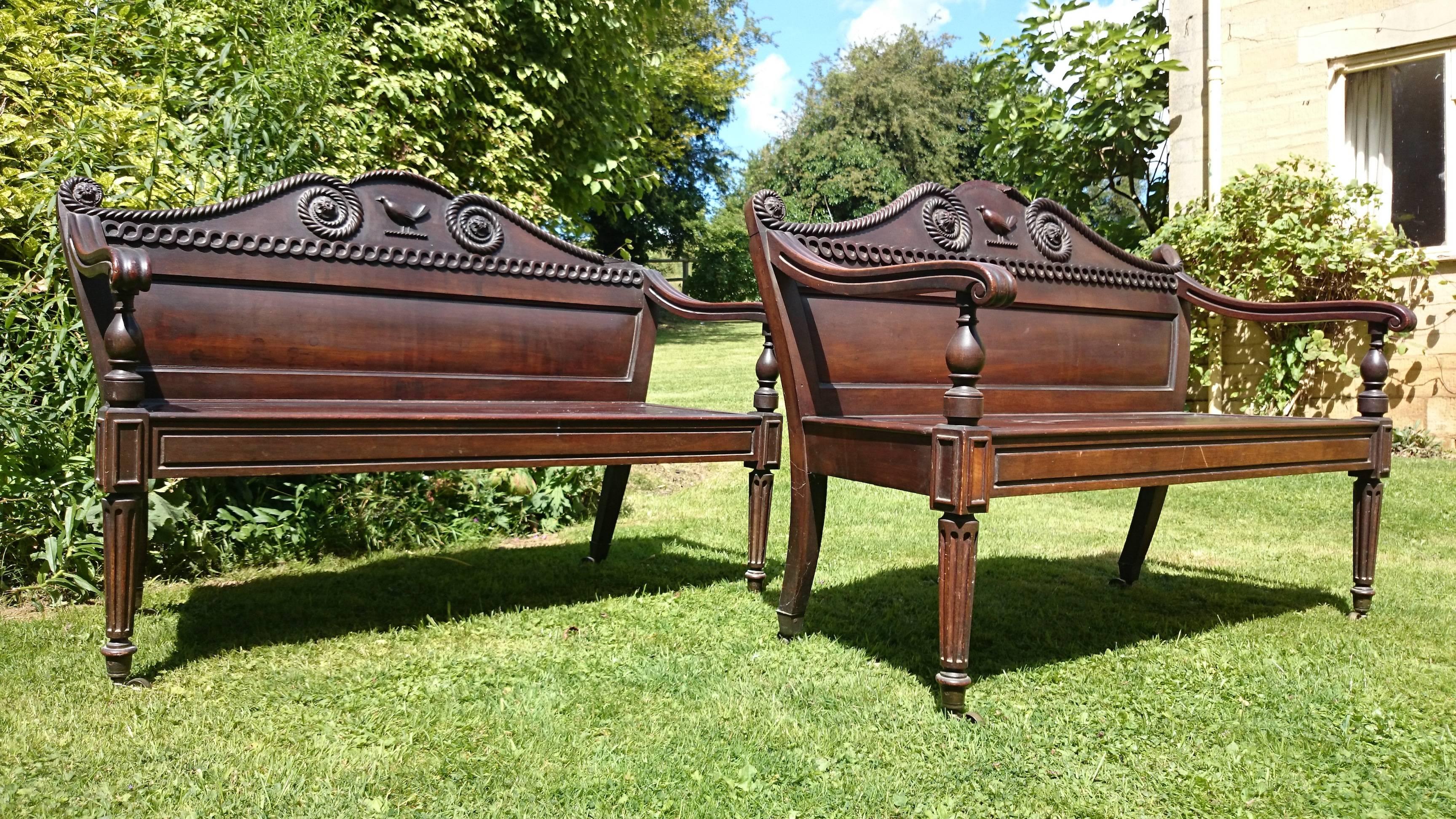 Rochfort Benches, Pair Irish Regency Mahogany Benches Original Family Owner For Sale 1