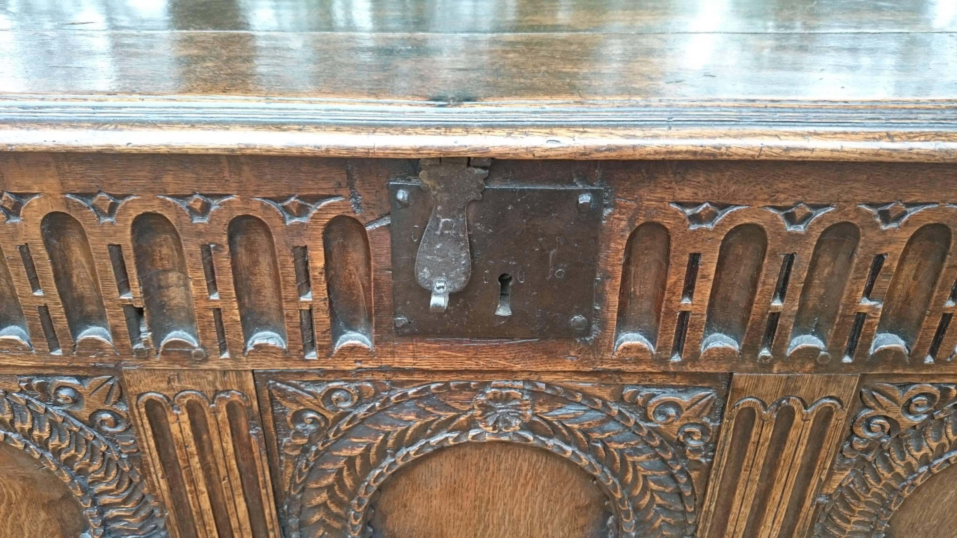 Especially Fine 17th Century Antique Oak Coffer 1