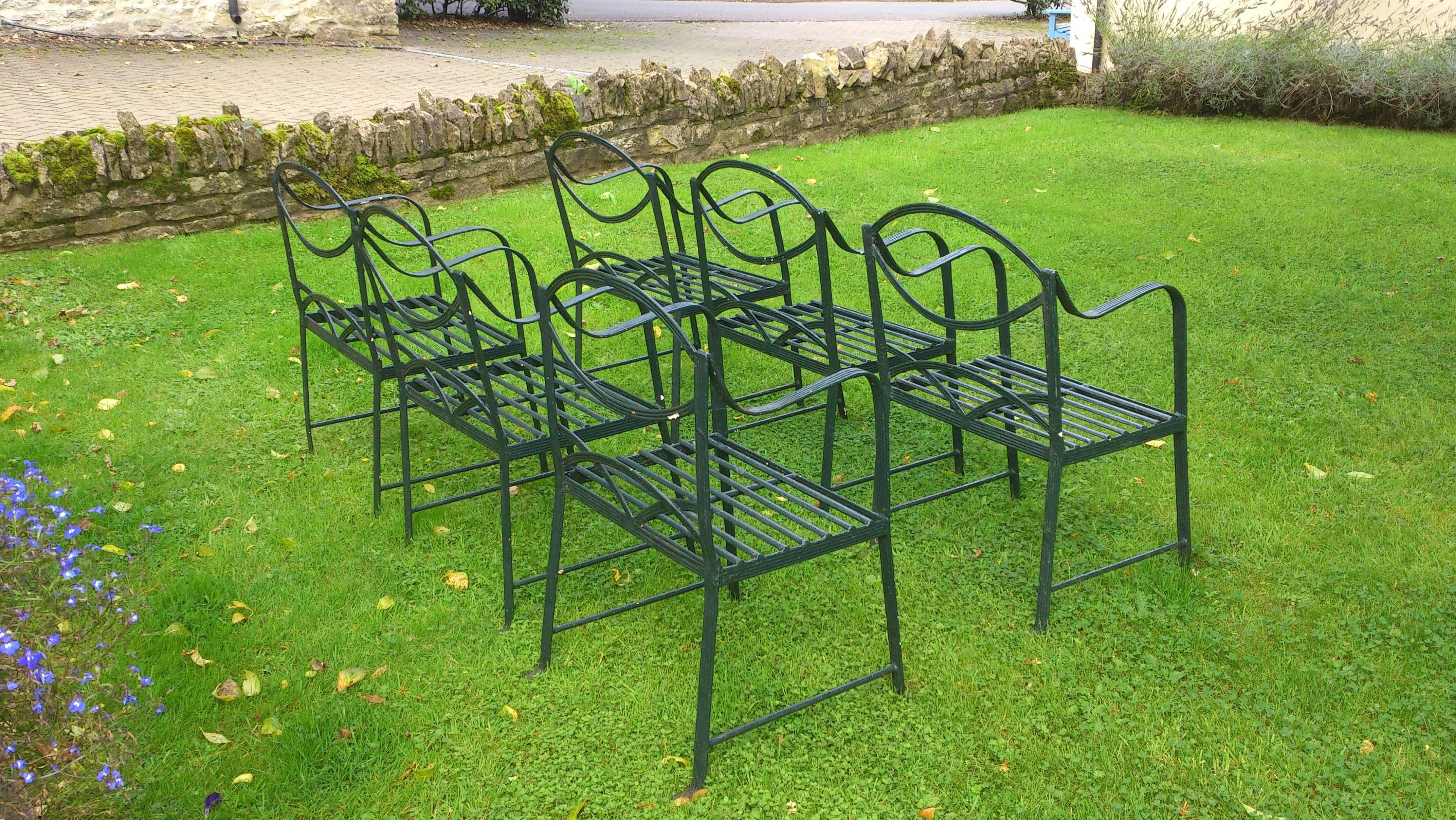 20th Century Set Of Six Hand Made Wrought Iron Garden Chairs in the Regency Style