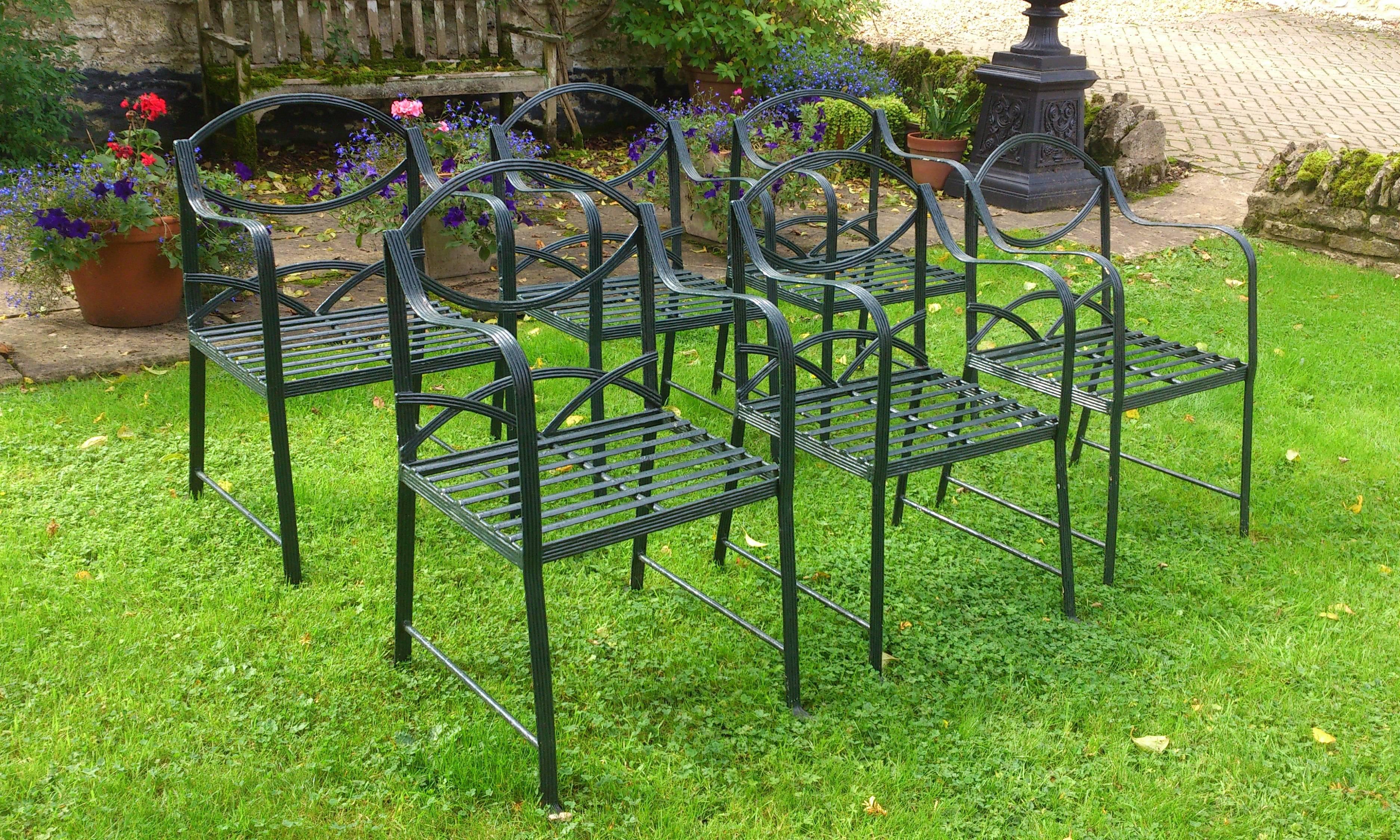 Set Of Six Hand Made Wrought Iron Garden Chairs in the Regency Style 3