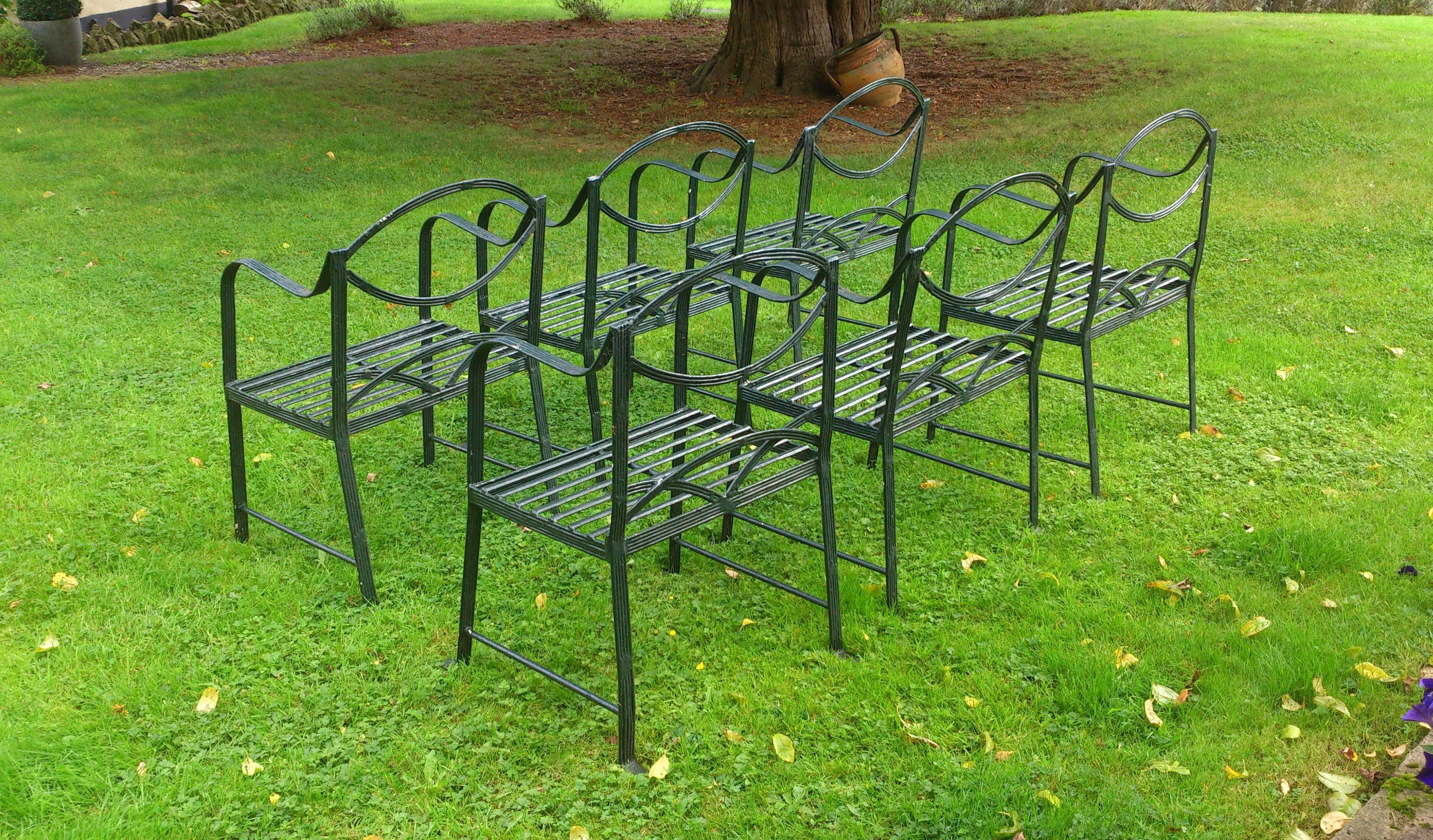 Set Of Six Hand Made Wrought Iron Garden Chairs in the Regency Style 4