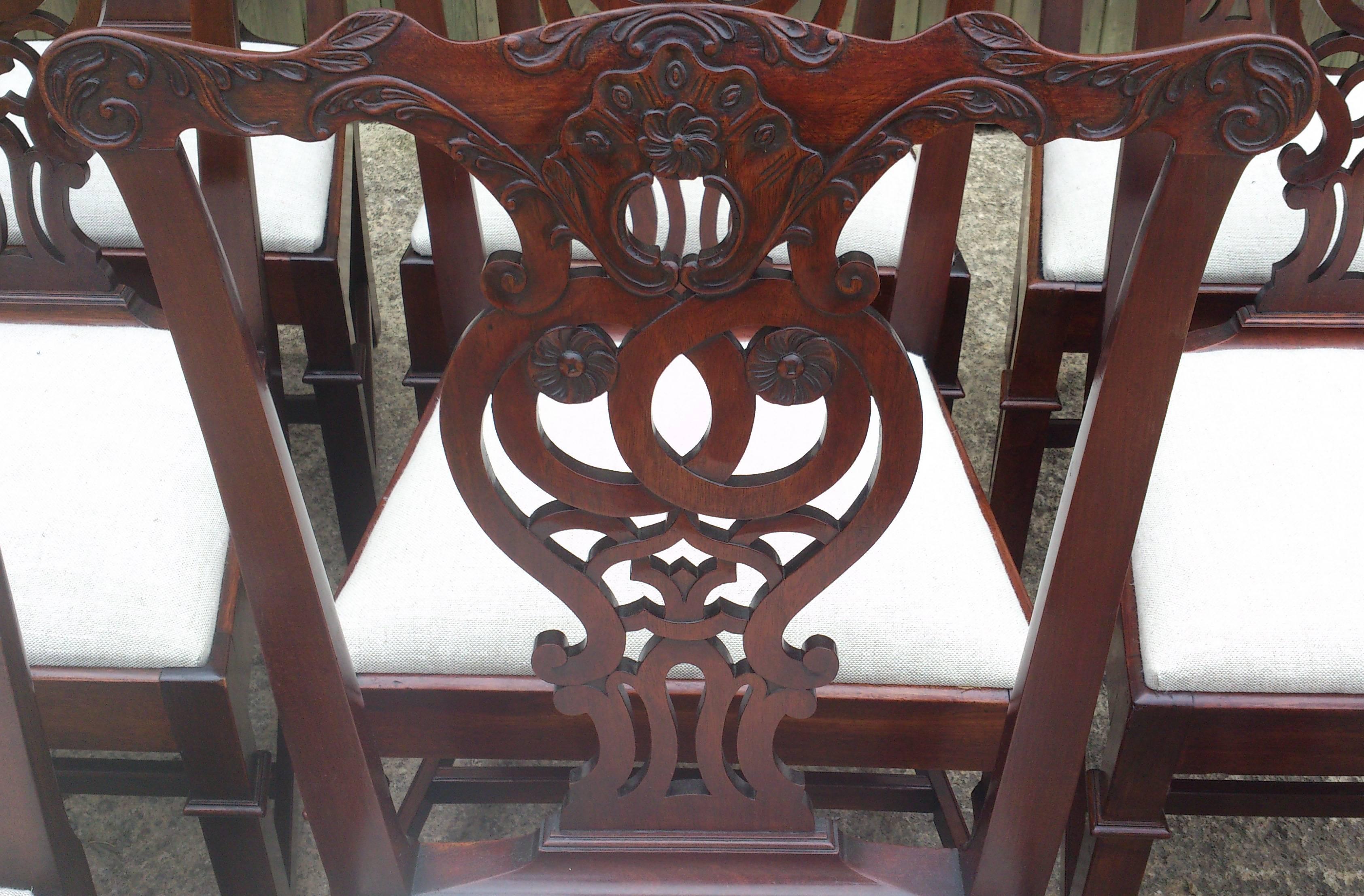 Victorian Large and Strong Set of 12 19th Century Chippendale Mahogany Dining Chairs For Sale