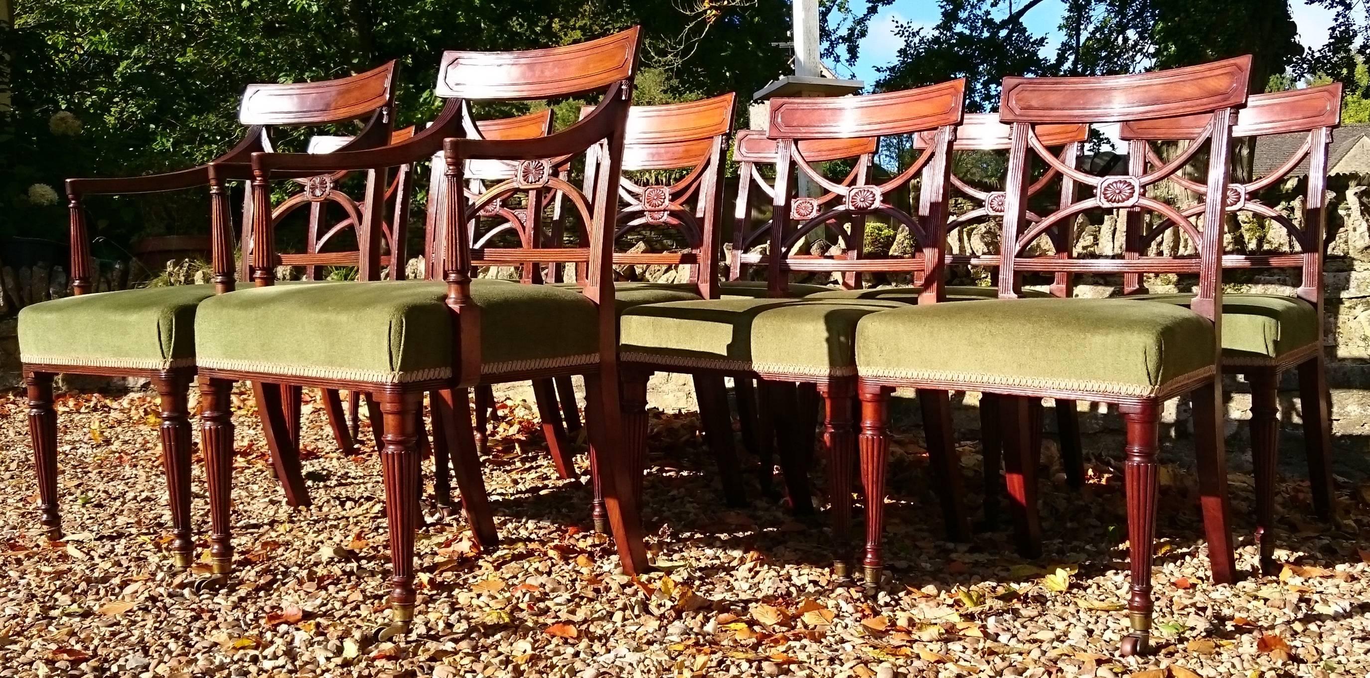 Set of 12 Early 19th Century Regency Mahogany Antique Dining Chairs 3