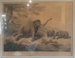 Early 19th Century Antique Print of Decoy Elephants from "Oriental Field Sports"