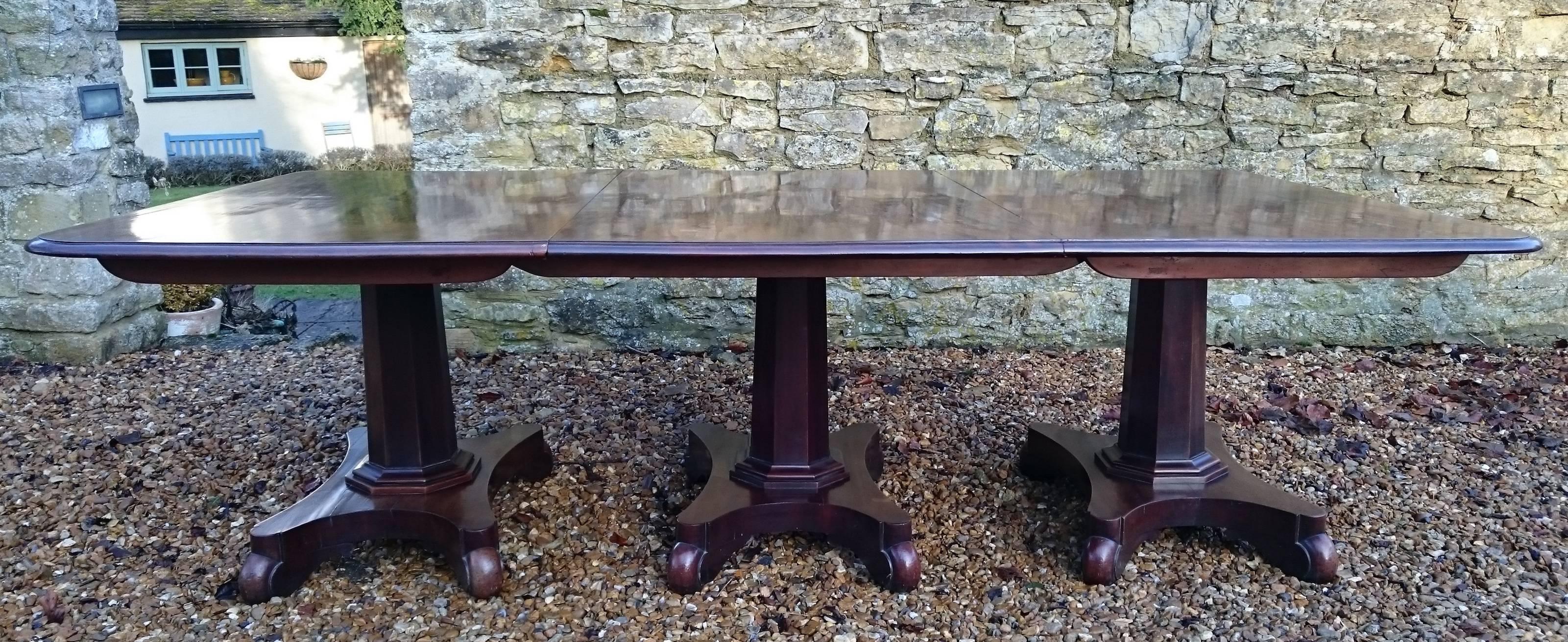 British 19th Century William IV Period Mahogany Antique Three Pedestal Dining Table For Sale