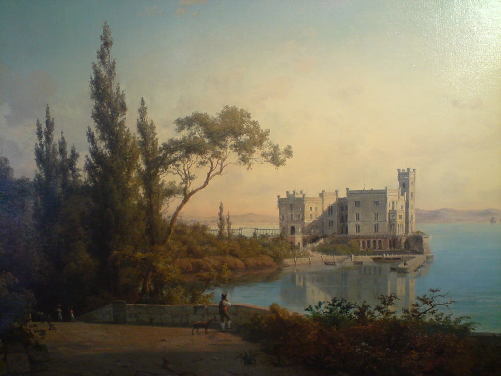 19th Century Oil Painting of Castello di Miramare, Italy, 1875 In Excellent Condition In Gloucestershire, GB