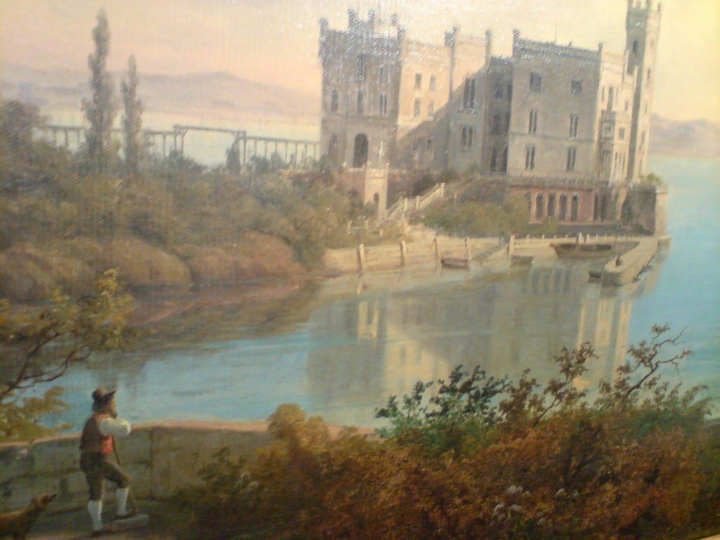 Canvas 19th Century Oil Painting of Castello di Miramare, Italy, 1875