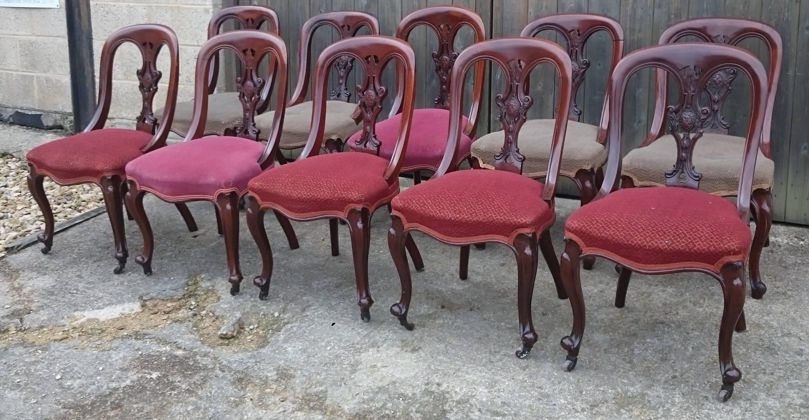 Set of Ten Victorian Mahogany Asthetic Movement Dining Chairs For Sale 1