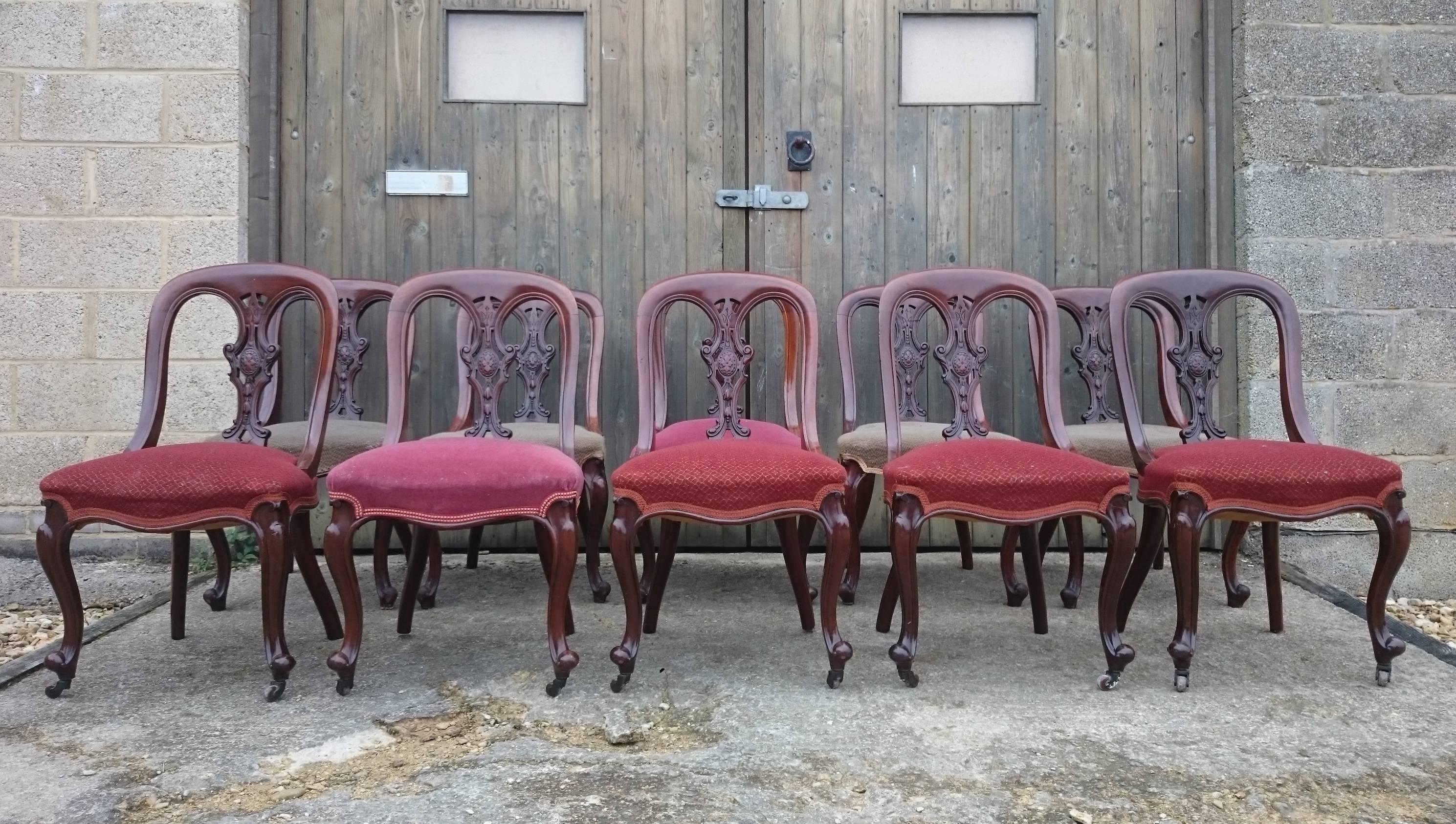 Set of Ten Victorian Mahogany Asthetic Movement Dining Chairs For Sale 2