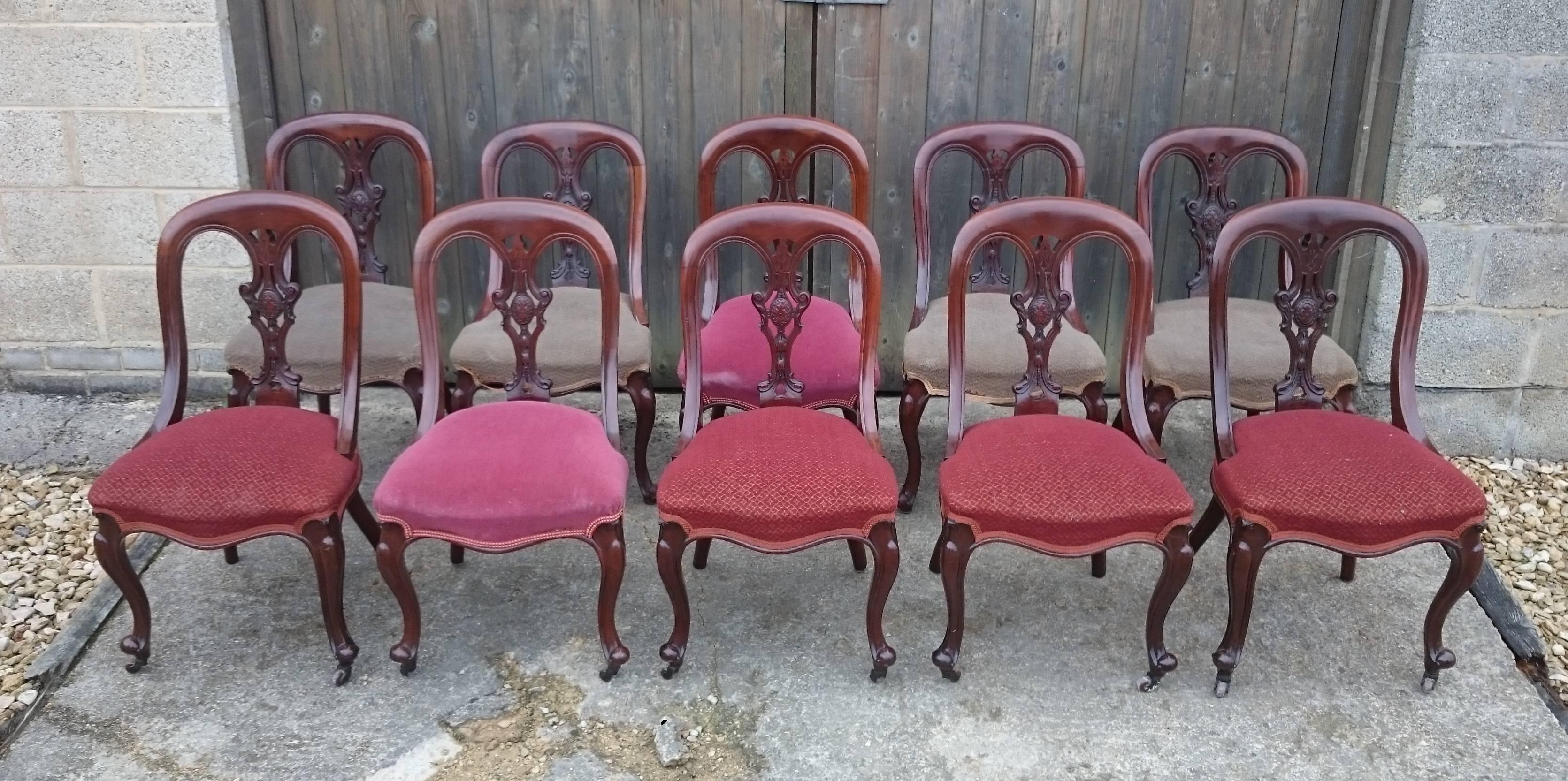 Set of Ten Victorian Mahogany Asthetic Movement Dining Chairs For Sale 3