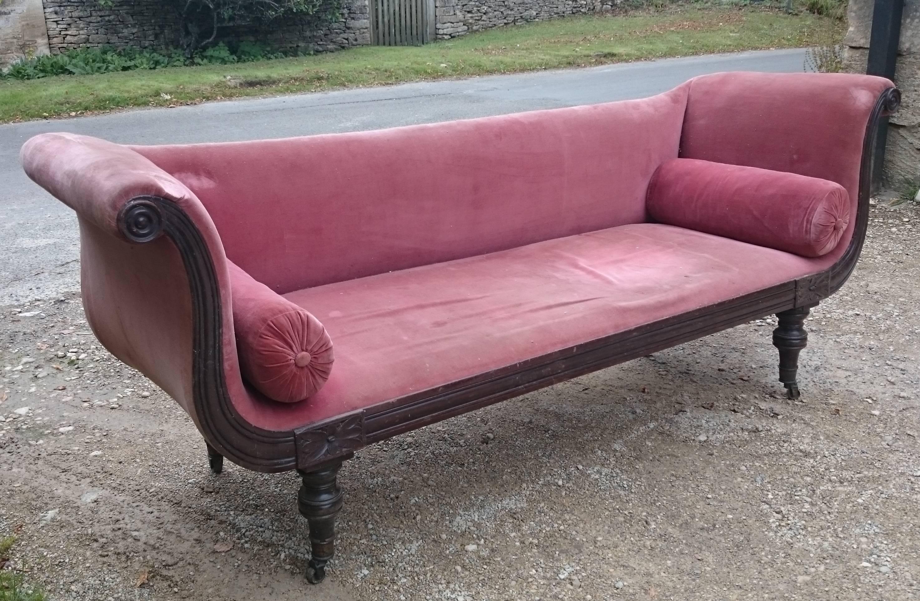 British Early 19th Century Regency Mahogany Scroll Arm Sofa of Classical Form