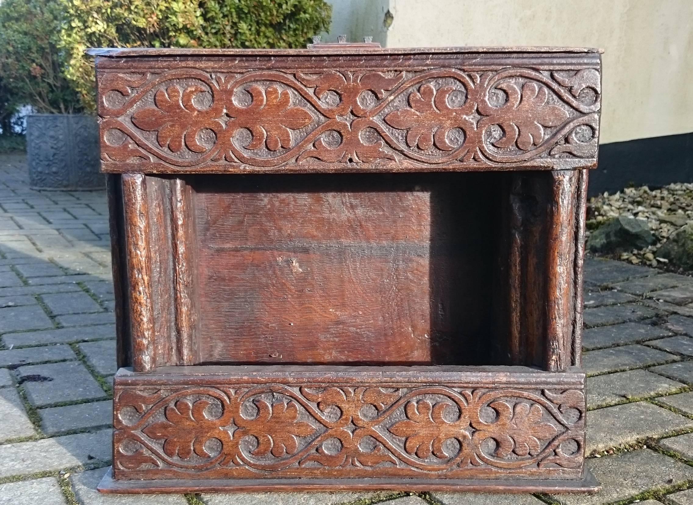 18th Century and Earlier Early Oak Antique Reliquary Box
