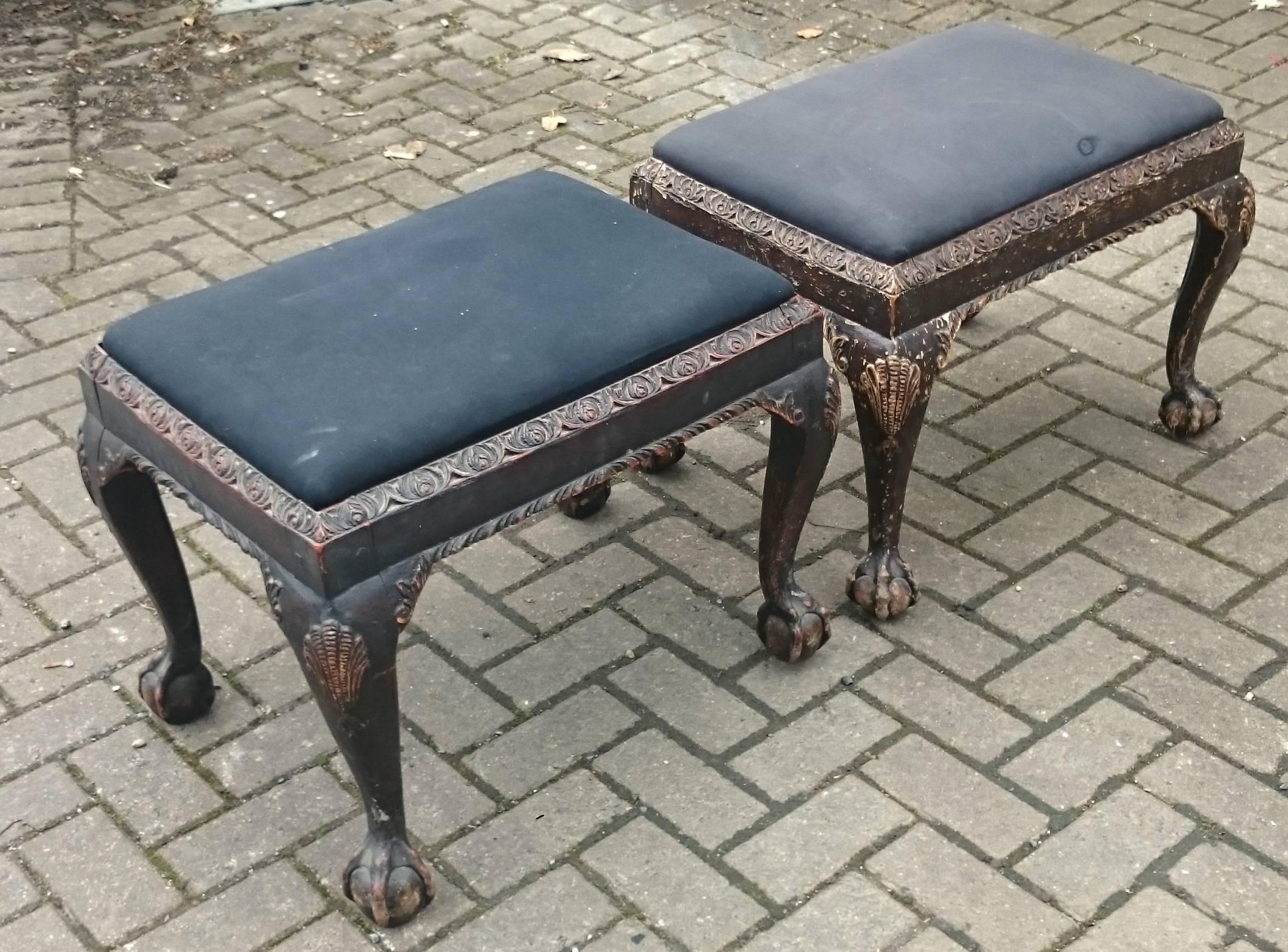Pair of Shabby Chic Antique Stools  In Distressed Condition In Gloucestershire, GB