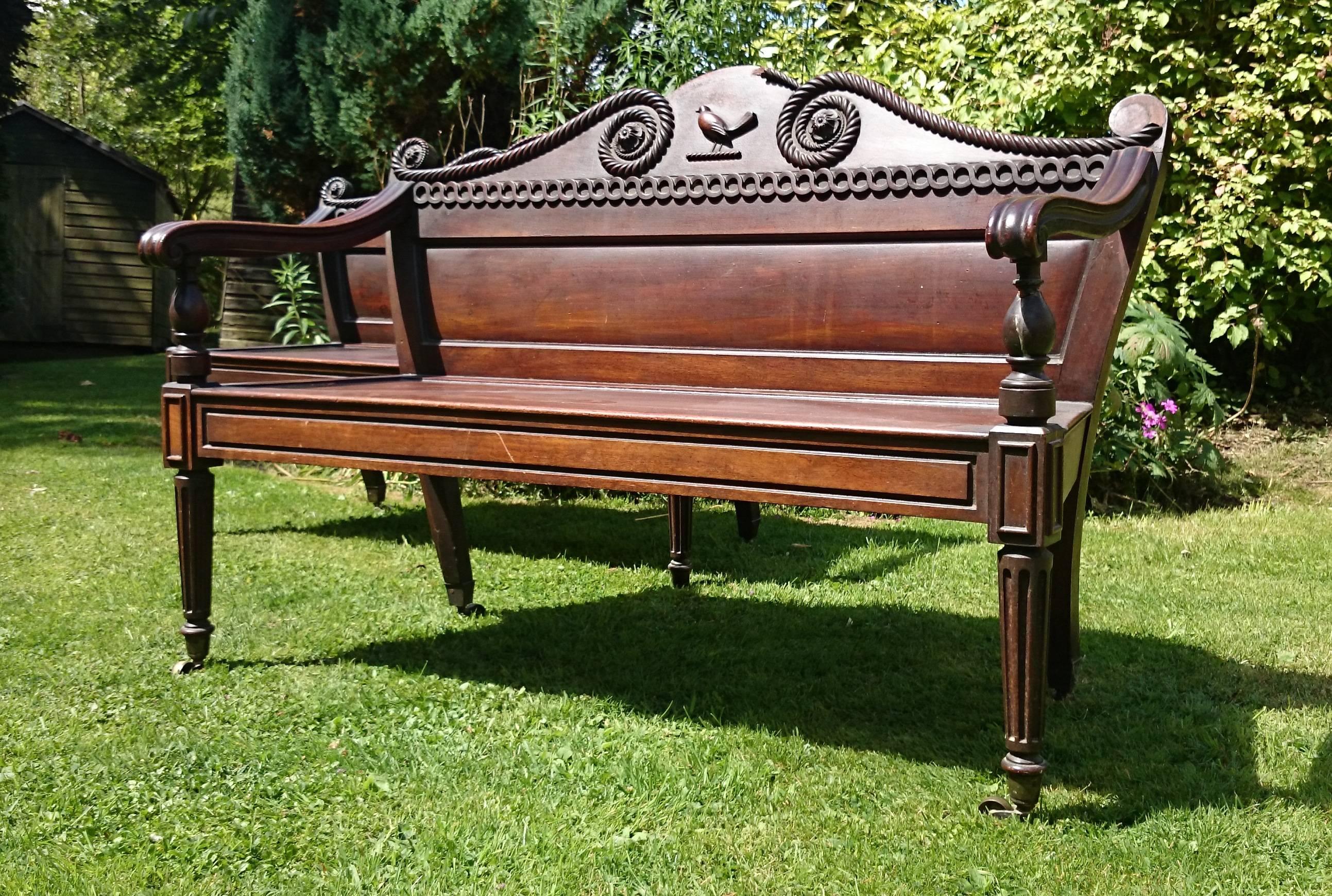 Rochfort Benches, Pair Irish Regency Mahogany Benches Original Family Owner In Excellent Condition For Sale In Gloucestershire, GB