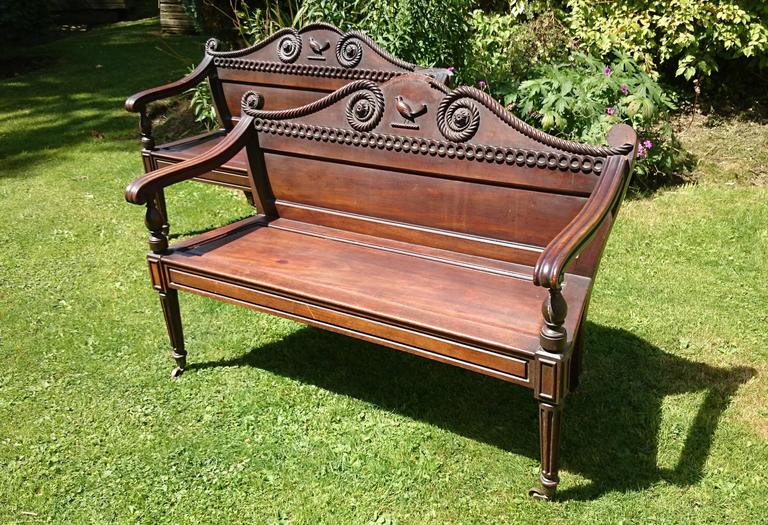 Rochfort Benches, Pair Irish Regency Mahogany Benches Original Family