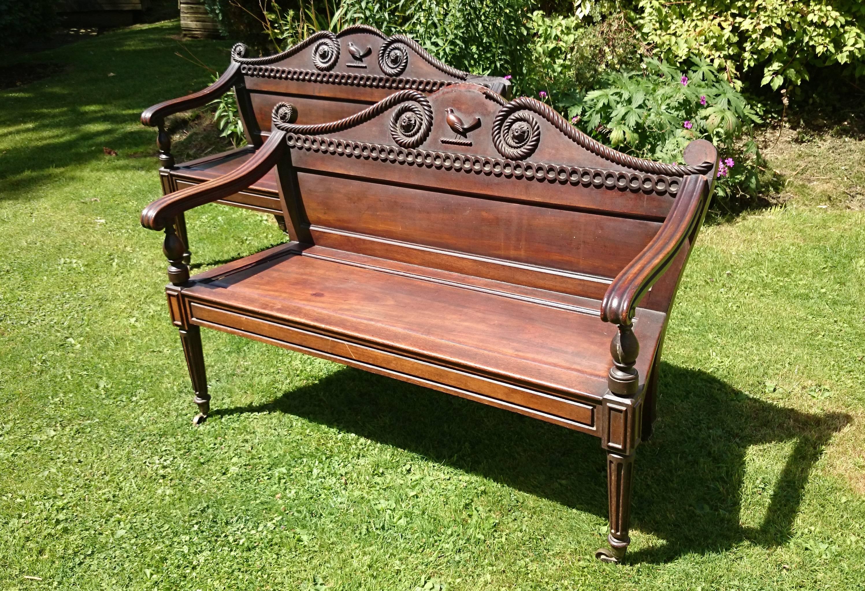 19th Century Rochfort Benches, Pair Irish Regency Mahogany Benches Original Family Owner For Sale