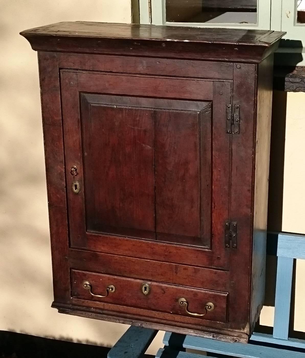 British 18th Century George II Period Oak Antique Hanging Cupboard