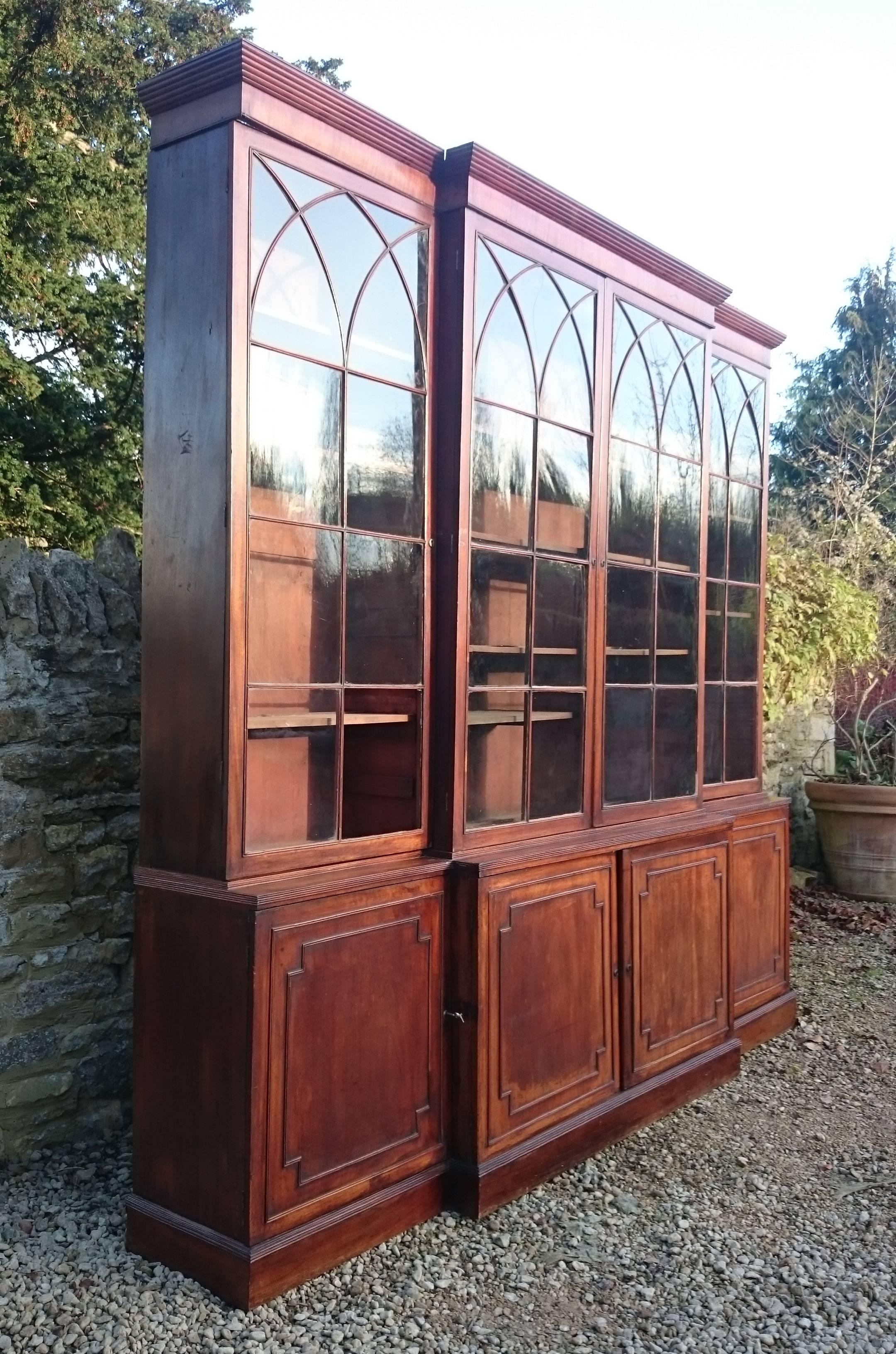 Large and Fine 18th Century George III Period Mahogany Breakfront Bookcase For Sale 3