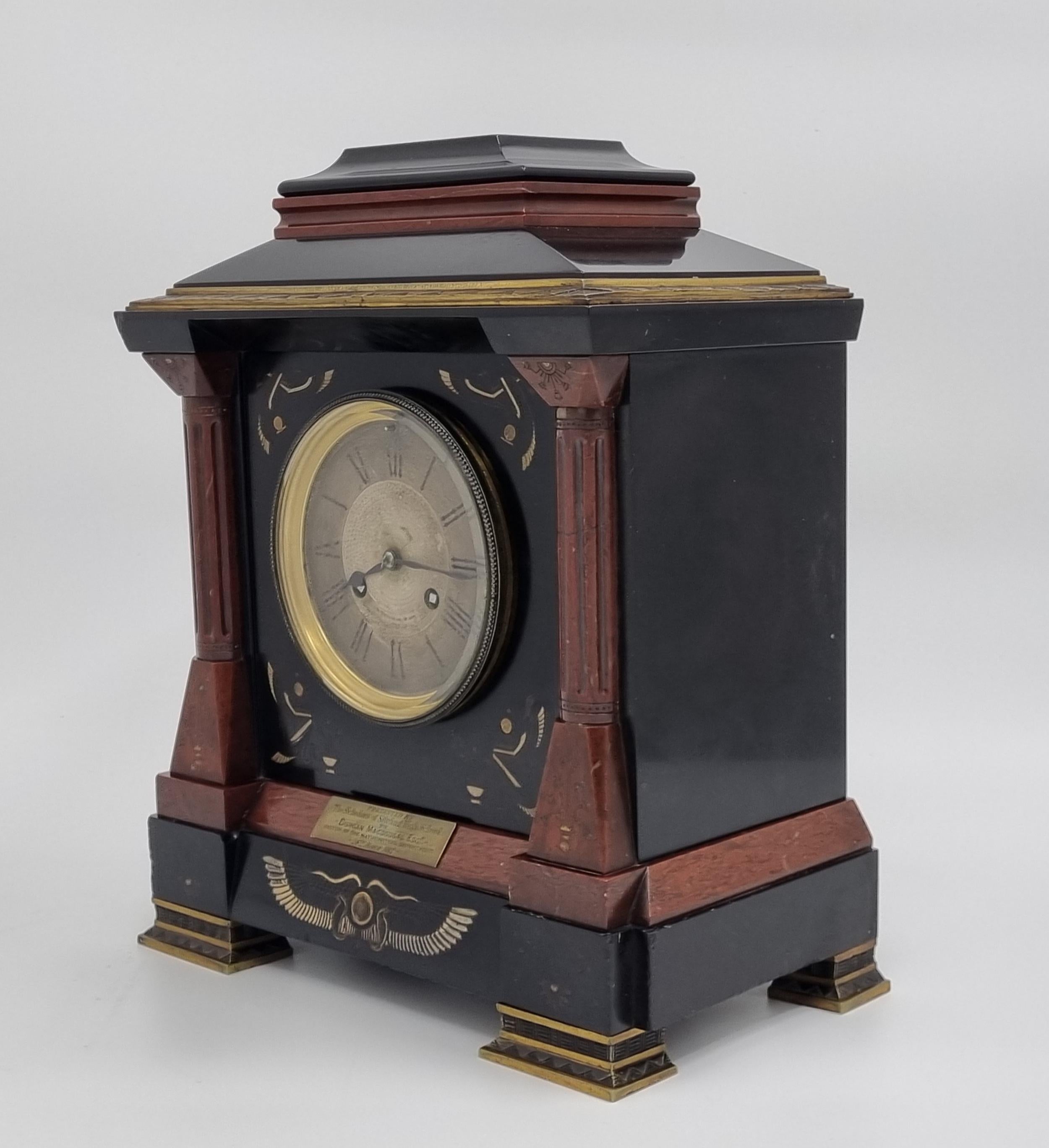 British 19th Century Egyptian Revival Mantel Clock from Stirling High School For Sale