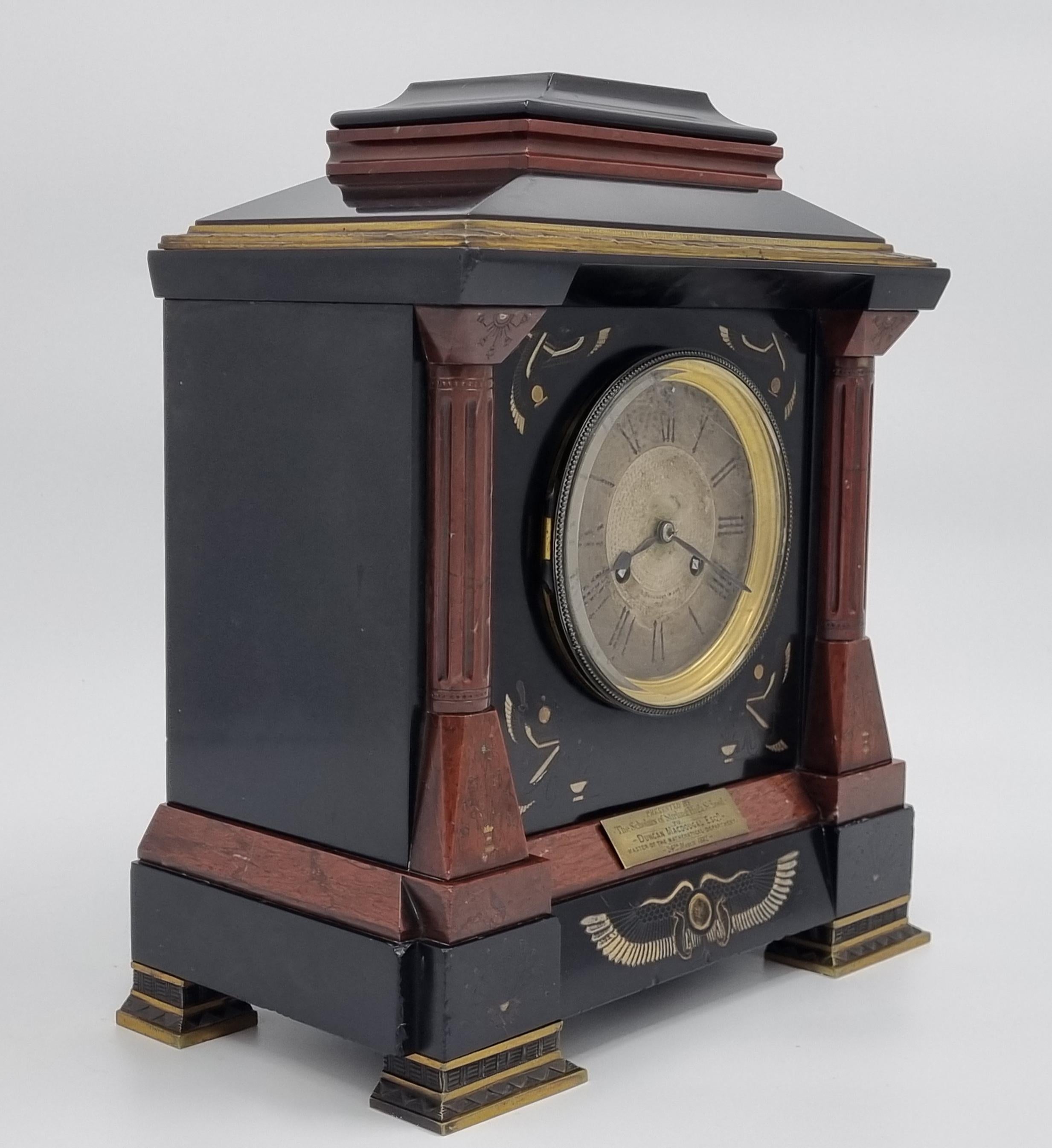 Engraved 19th Century Egyptian Revival Mantel Clock from Stirling High School For Sale
