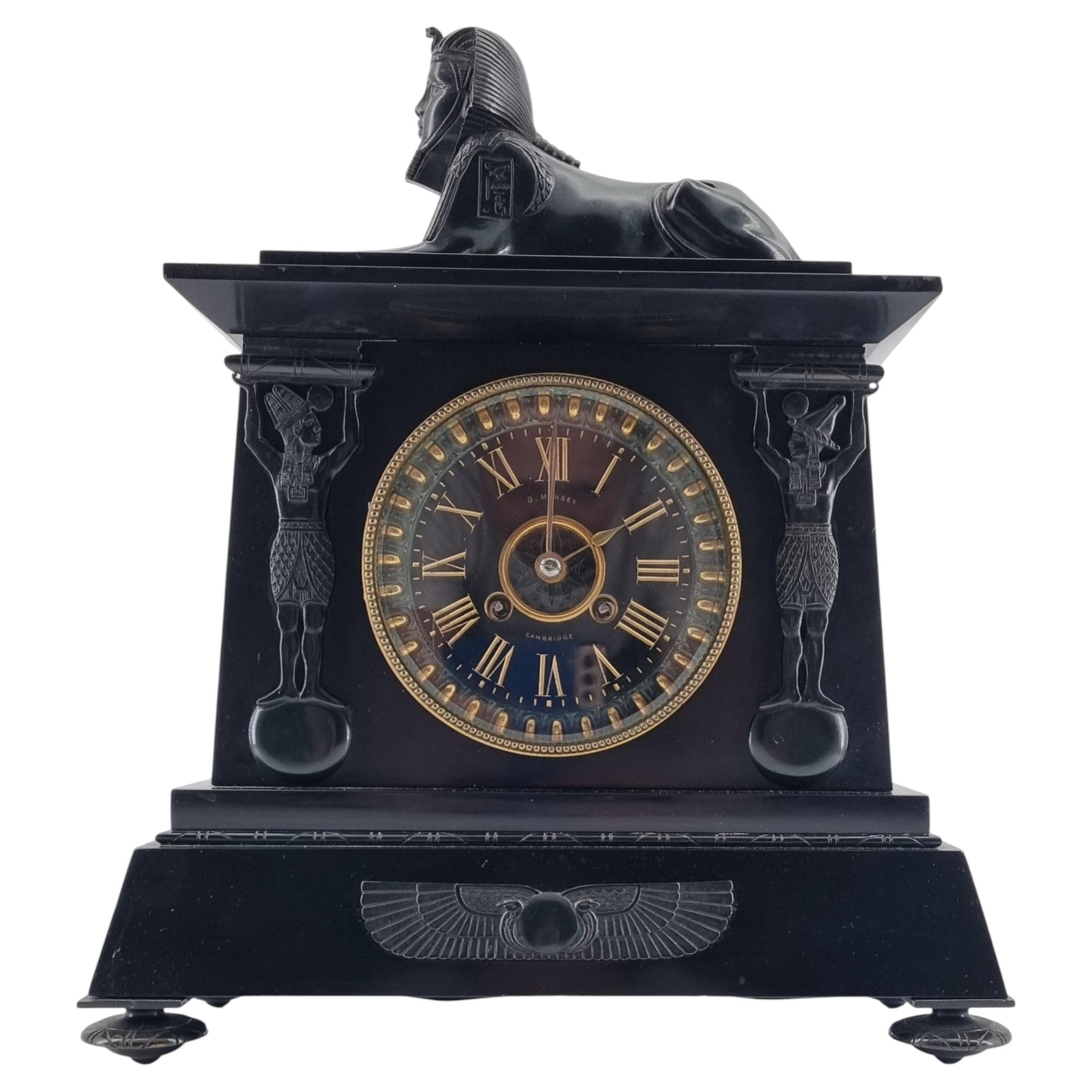 19th Century Egyptian Revival Mantel Clock by D. Munsey of Cambridge For Sale