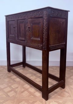 17th Century English Joined Oak Cupboard on Stand