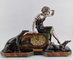 Art Deco Figural Clock with Sculpture "Waiting" by Uriano