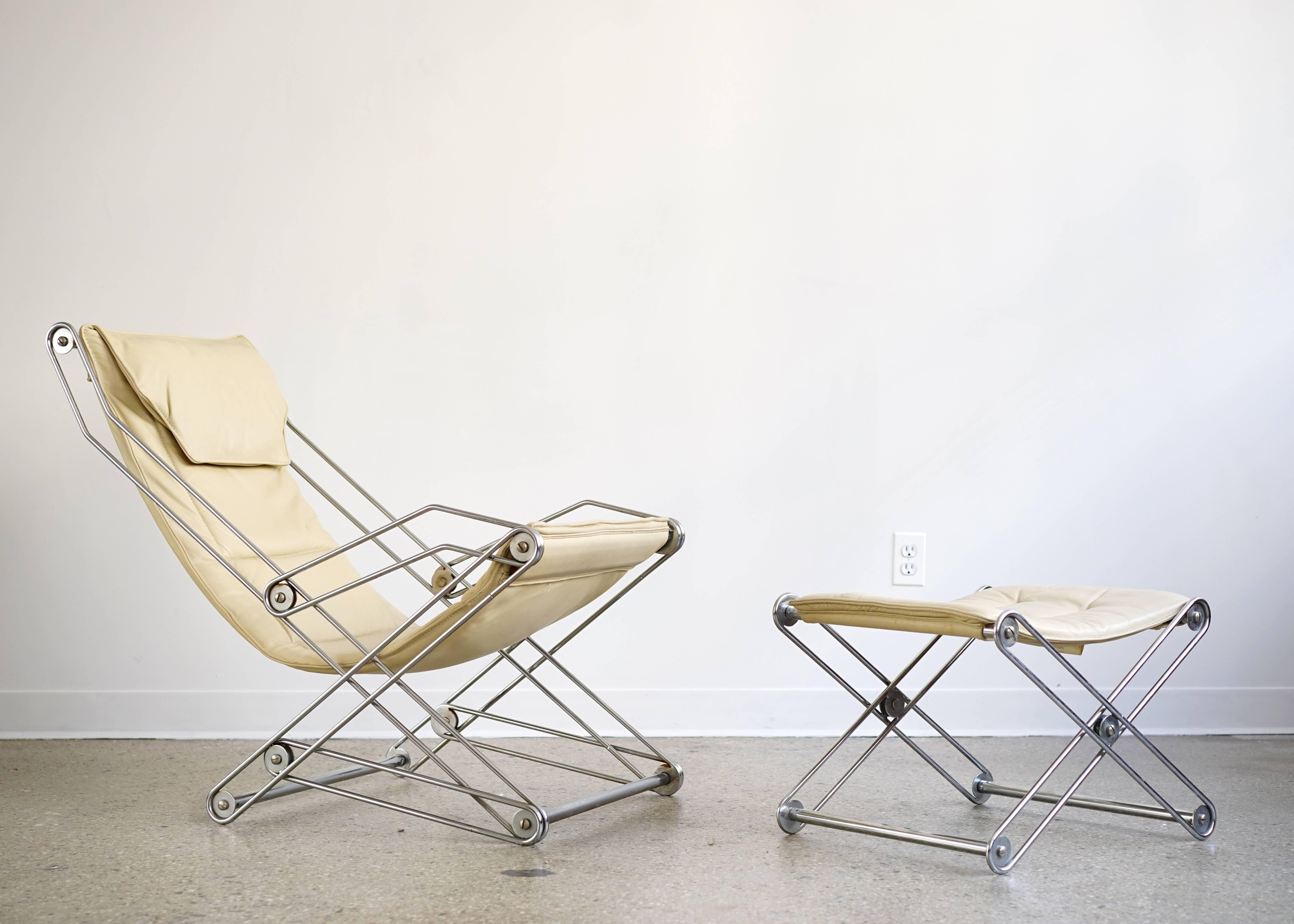 20th Century Italian Sling Chair and Ottoman