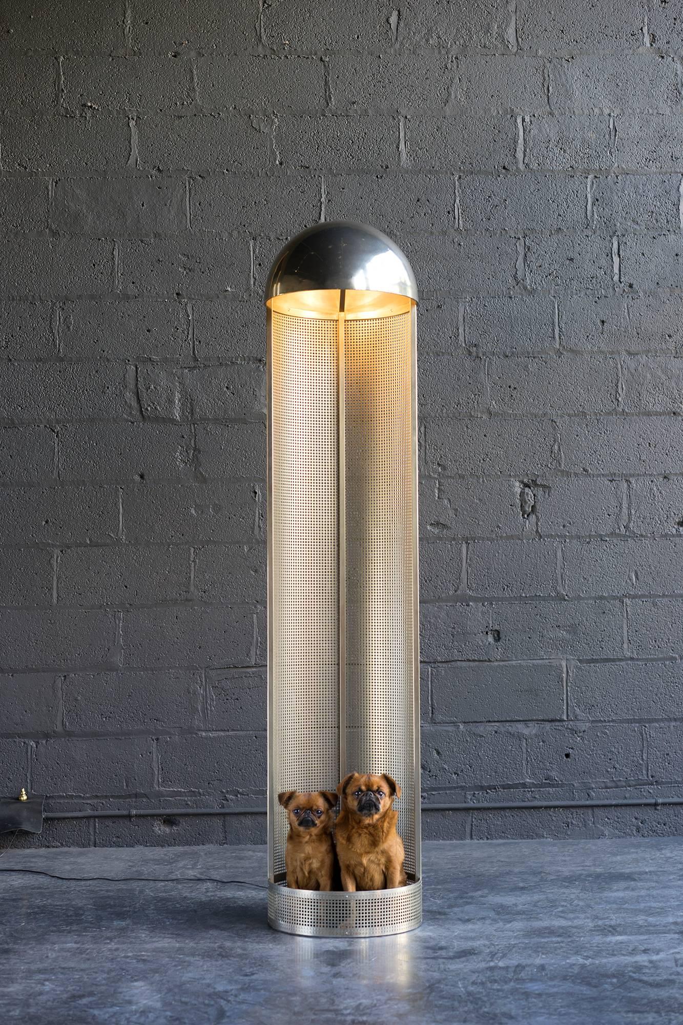 Design from the early period of the Wiener Werkstatte, circa 1903. This is a later reissue, circa 1980. Nickel finish. Dome over two medium base sockets. Perforated sheet metal creates nice play of light and shadow.