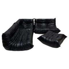 1990s Original Togo Set Sofa in Black Leather by Michel Ducaroy for Ligne Roset