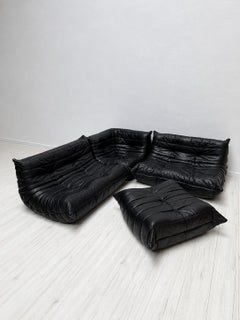 1990s Original Togo Set Sofa in Black Leather by Michel Ducaroy for Ligne Roset
