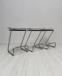 Set di 3 sgabelli da bar vintage italiani in vimini e cromo degli anni '70