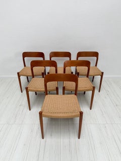 1950s Set of 6 Vintage Danish Teak Dining Chairs No. 75 by Niels O. Møller