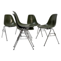 1970s Olive Green Dark Fiberglass Side Chair by Charles and Ray Eames