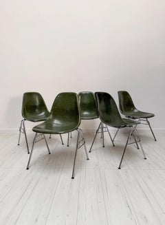 1970s Olive Green Dark Fiberglass Side Chair by Charles and Ray Eames