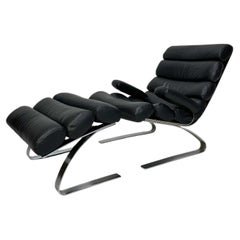 COR Sinus Black Leather Lounge Chair with Ottoman