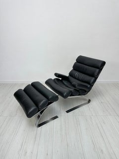 COR Sinus Black Leather Lounge Chair with Ottoman