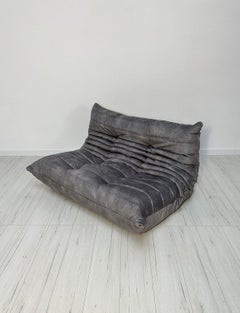 Vintage Original Grey Velvet Togo 2-Seater by Michel Ducaroy for Ligne Roset