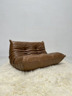 Vintage Original Leather Togo 2-Seater by Michel Ducaroy for Ligne Roset