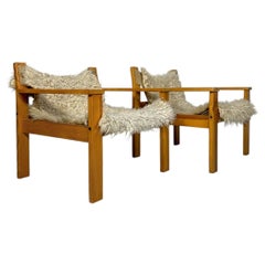 Conjunto de dos sillones de pino y lona de los años 70, diseñado por Erik Wørts para IKEA