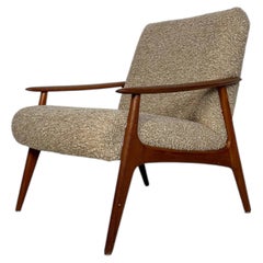 1970s Vintage Minimalistic Teak Armchair with Bouclé