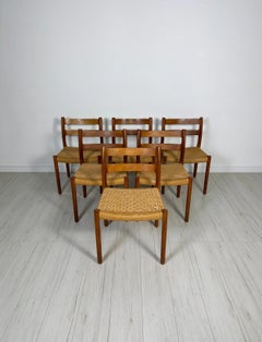1960s Set of 6 Danish Teak and Papercord Dining Chairs 84 by Niels Møller